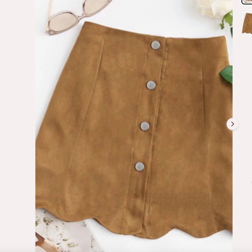 Camel Suede Scalloped Mini Skirt